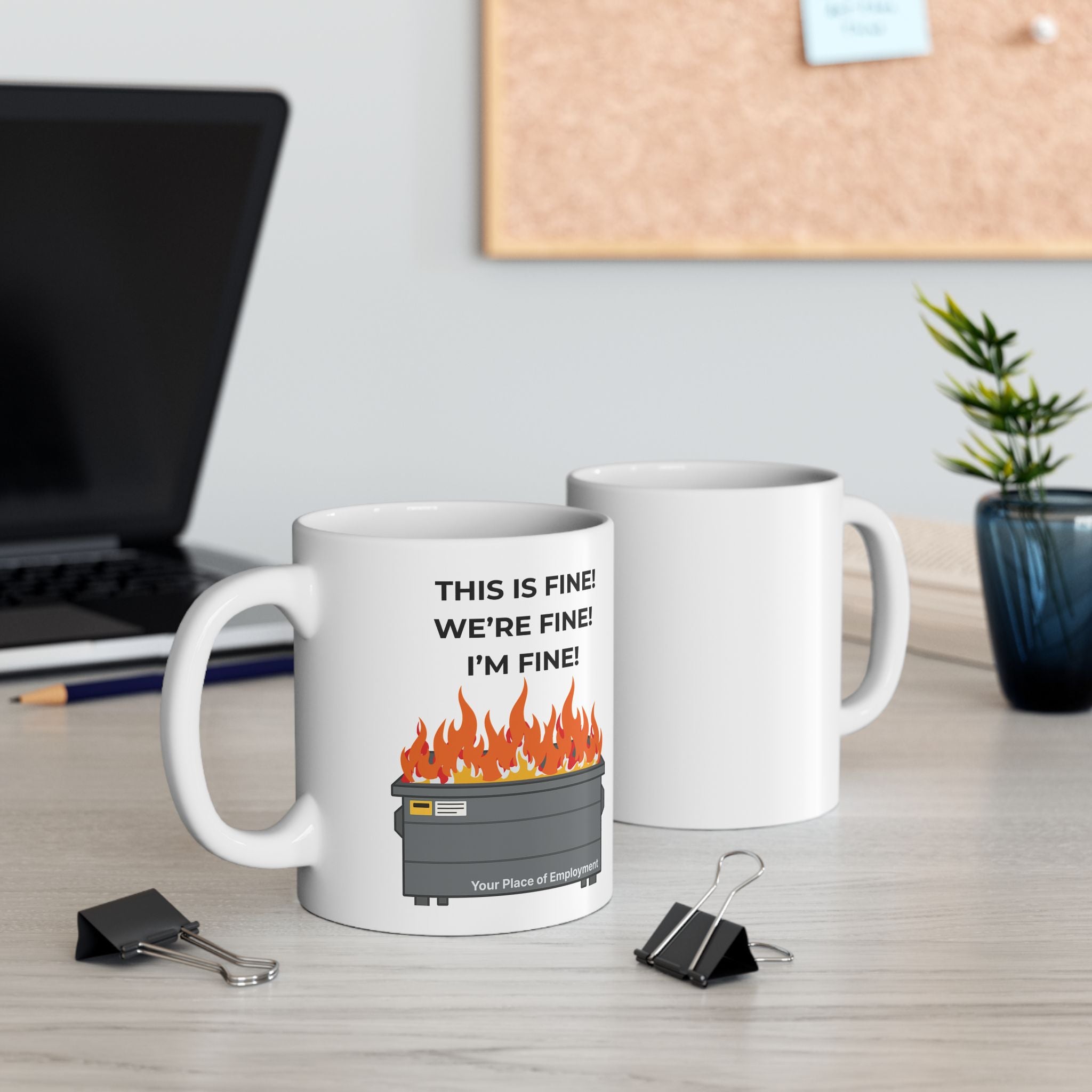 'This Is Fine' Funny Dumpster Fire Ceramic Coffee Cup (11oz)